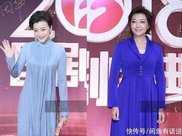 53歲楊瀾與江珊同穿藍色長裙，身材氣質差距大，真看不出是同齡人